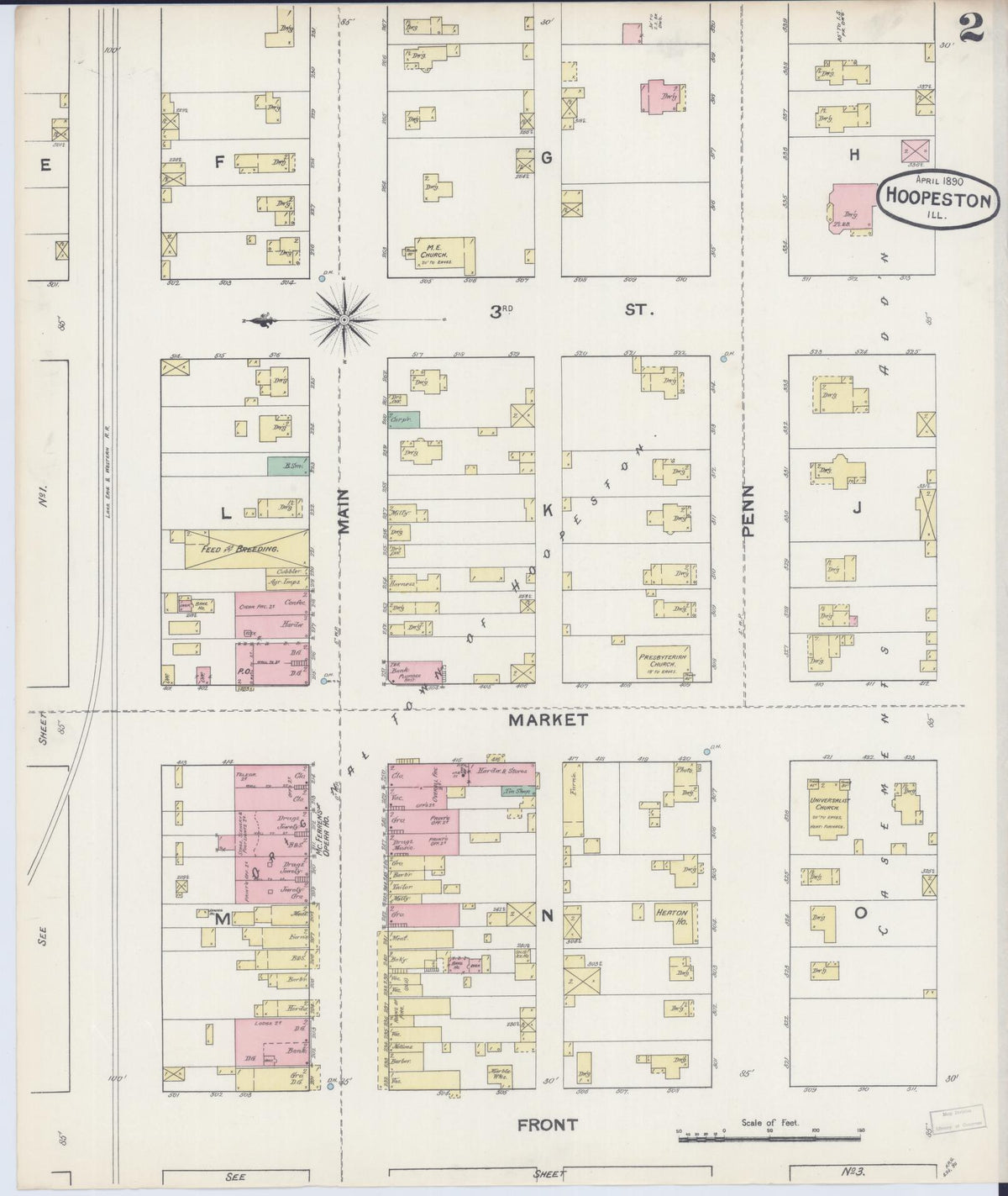 Sanborn Fire Insurance Map from Hoopeston, Vermilion County, Illinois (1890), Sheet #0002 - Complete Map Set gallery image, historic Sanborn map, vintage wall art, Illinois Illinois