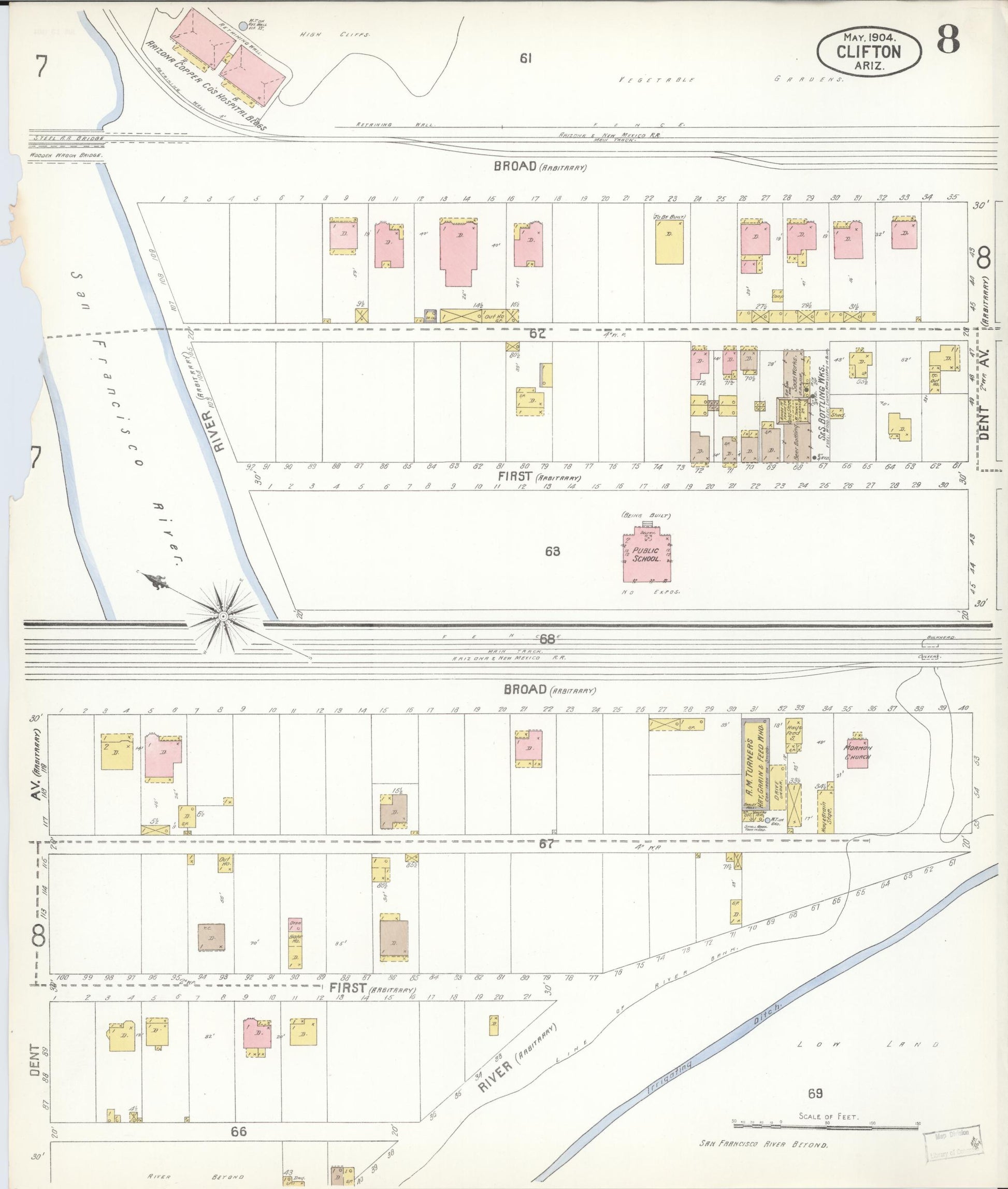 Sanborn Fire Insurance Map from Clifton, Greenlee County, Arizona (1904), Sheet #0008 - Historic Sanborn Fire Insurance Map Print, vintage old map wall art, antique decor, genealogy gift, Arizona Arizona map