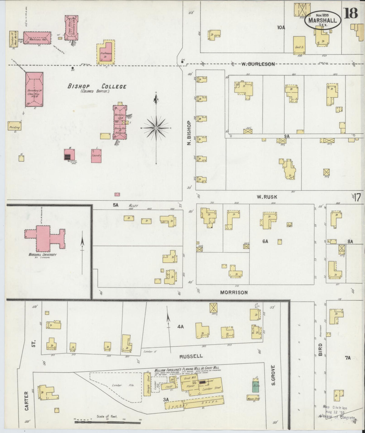 Sanborn Fire Insurance Map from Marshall, Harrison County, Texas (1899), Sheet #0018 - Complete Map Set gallery image, historic Sanborn map, vintage wall art, Texas Texas