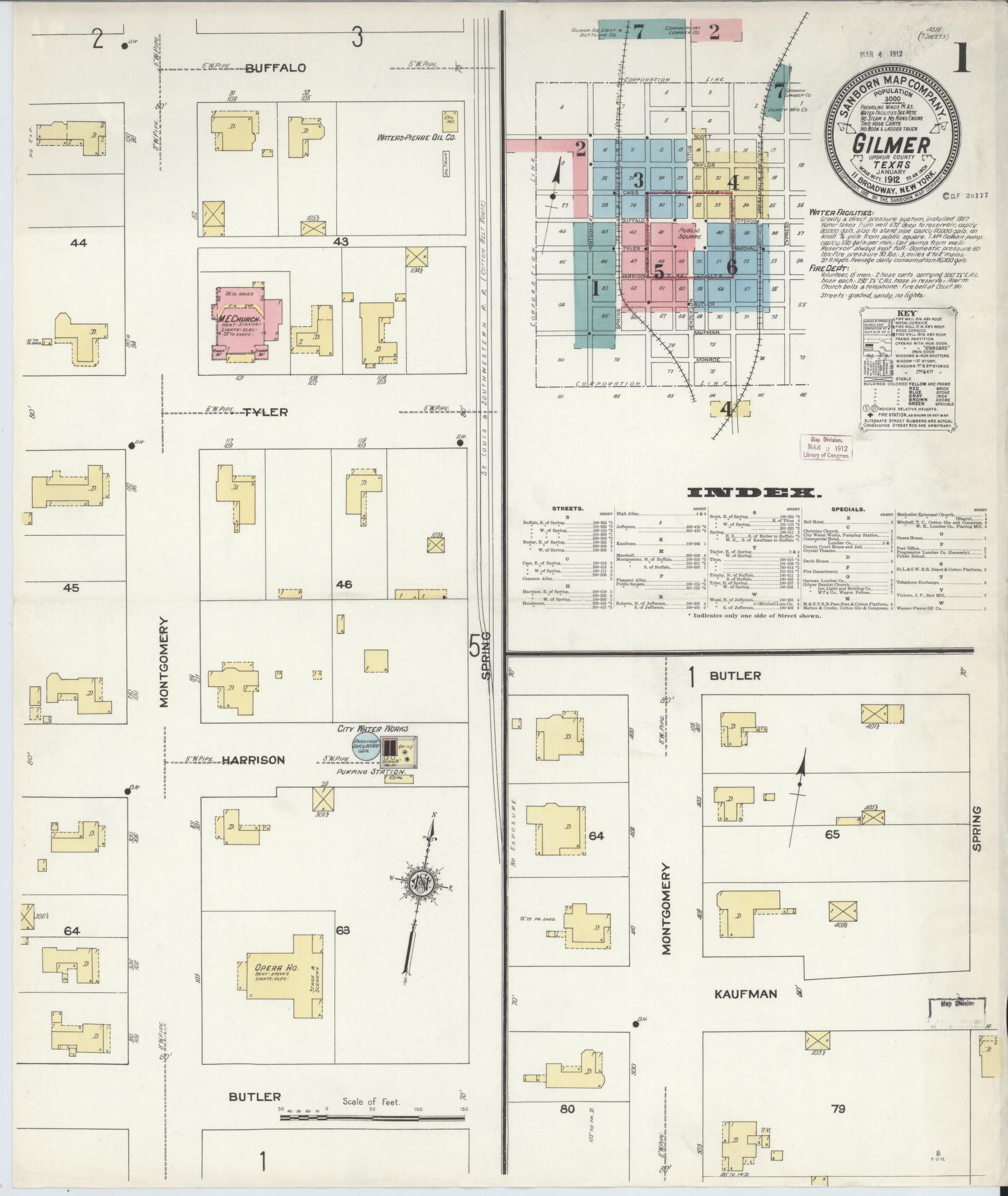 Sanborn Fire Insurance Map from Gilmer, Upshur County, Texas (1912), Sheet #0001 - Complete Map Set gallery image, historic Sanborn map, vintage wall art, Texas Texas