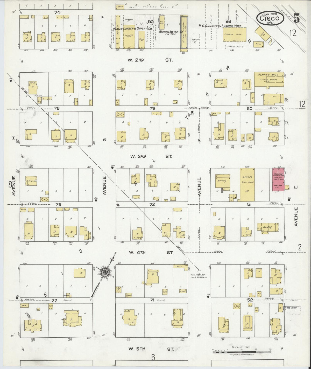 Sanborn Fire Insurance Map from Cisco, Eastland County, Texas (1920), Sheet #0005 - Historic Sanborn Fire Insurance Map Print, vintage old map wall art, antique decor, genealogy gift, Texas Texas map