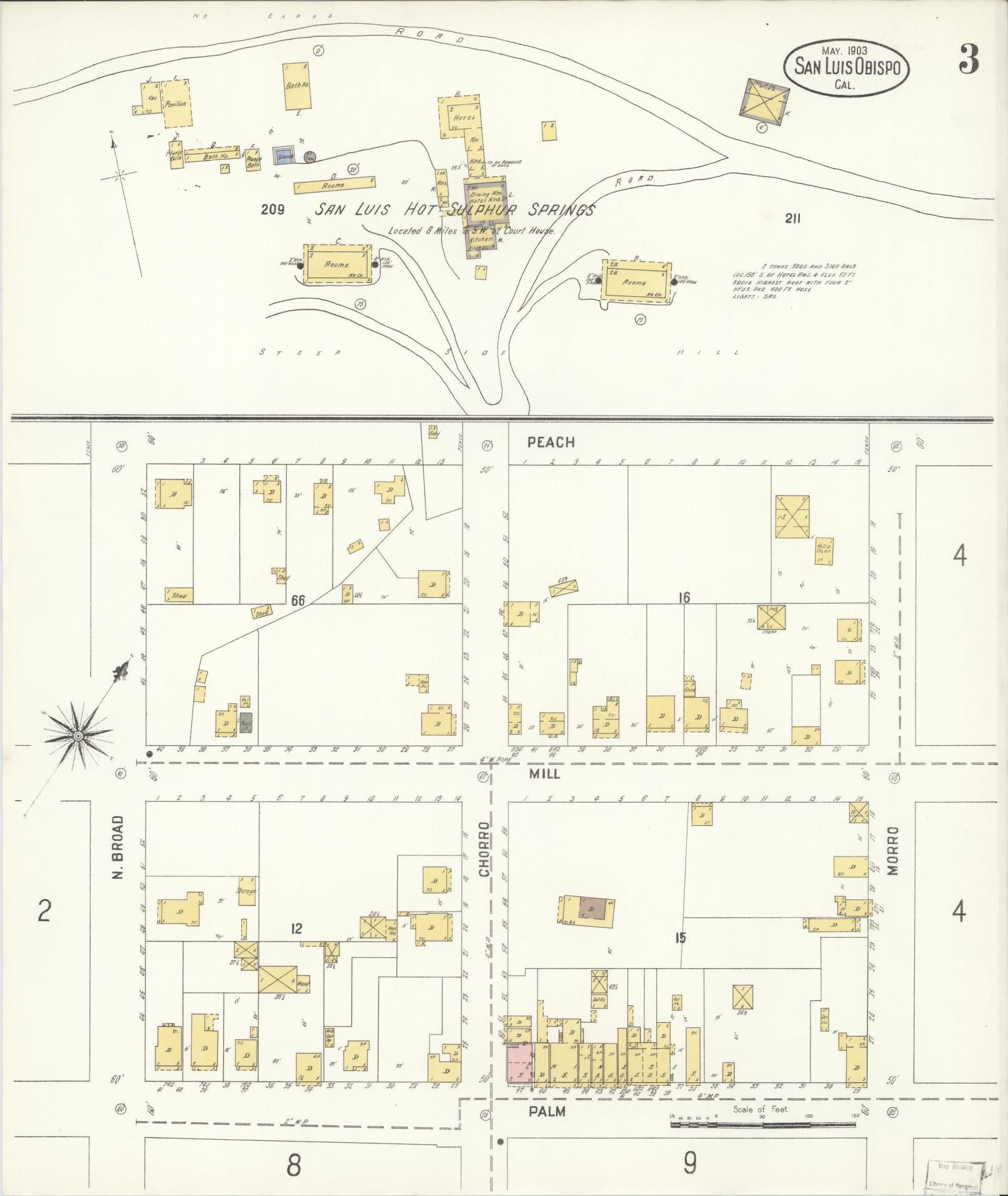 Sanborn Fire Insurance Map from San Luis Obispo, San Luis Obispo County, California (1905), Sheet #0003 - Complete Map Set gallery image, historic Sanborn map, vintage wall art, California California