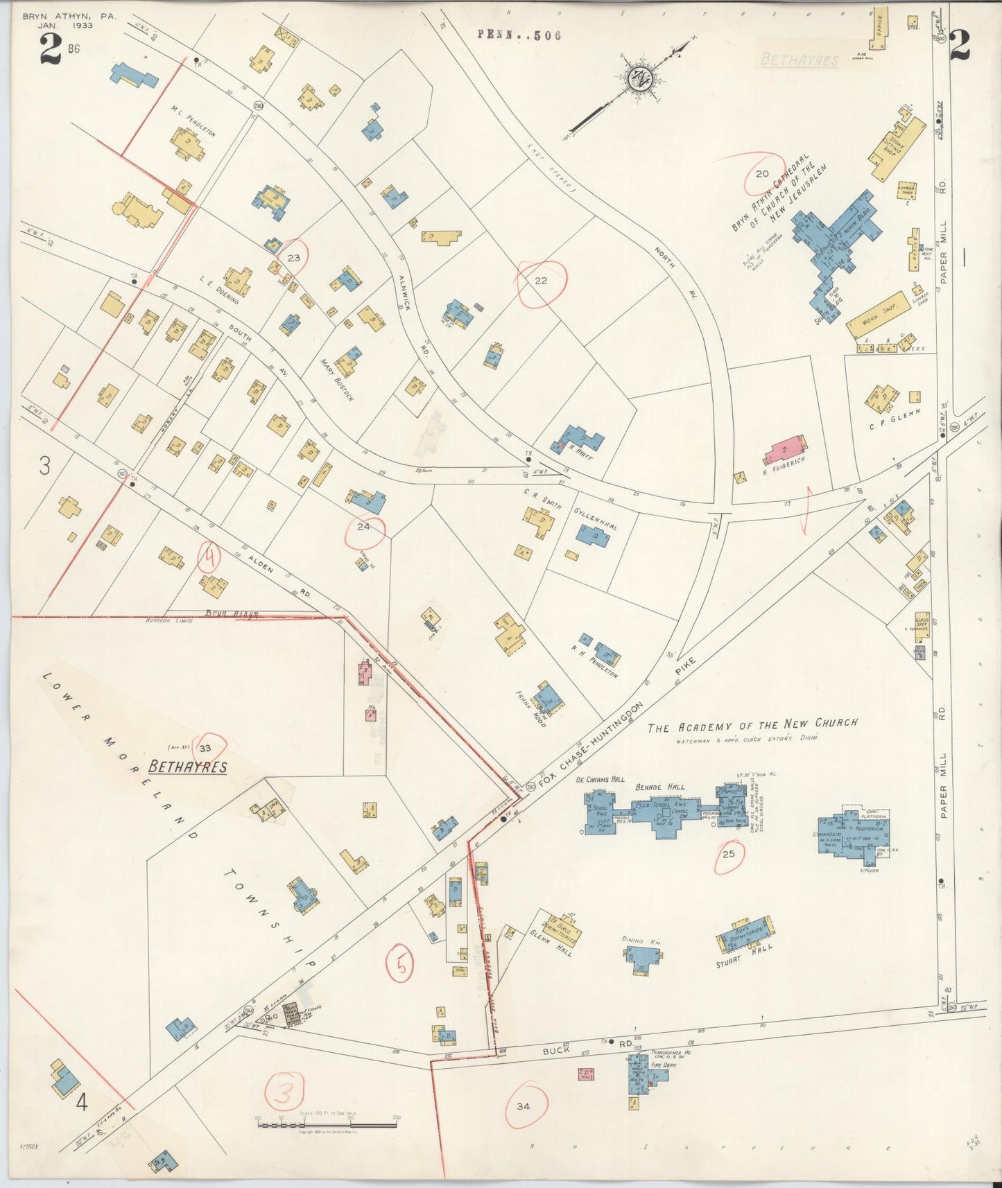 Sanborn Fire Insurance Map from Bryn Athyn, Montgomery County, Pennsylvania (1941), Sheet #0002 - Historic Sanborn Fire Insurance Map Print, vintage old map wall art, antique decor, genealogy gift, Pennsylvania Pennsylvania map