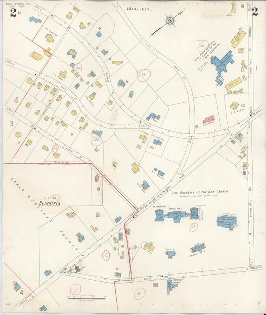 Sanborn Fire Insurance Map from Bryn Athyn, Montgomery County, Pennsylvania (1941), Sheet #0002 - Historic Sanborn Fire Insurance Map Print, vintage old map wall art, antique decor, genealogy gift, Pennsylvania Pennsylvania map