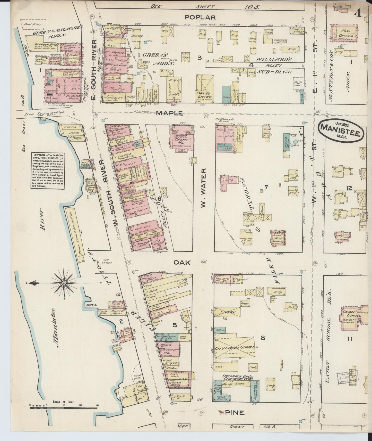 Sanborn Fire Insurance Map from Manistee, Manistee County, Michigan (1883), Sheet #0004 - Complete Map Set gallery image, historic Sanborn map, vintage wall art, Michigan Michigan