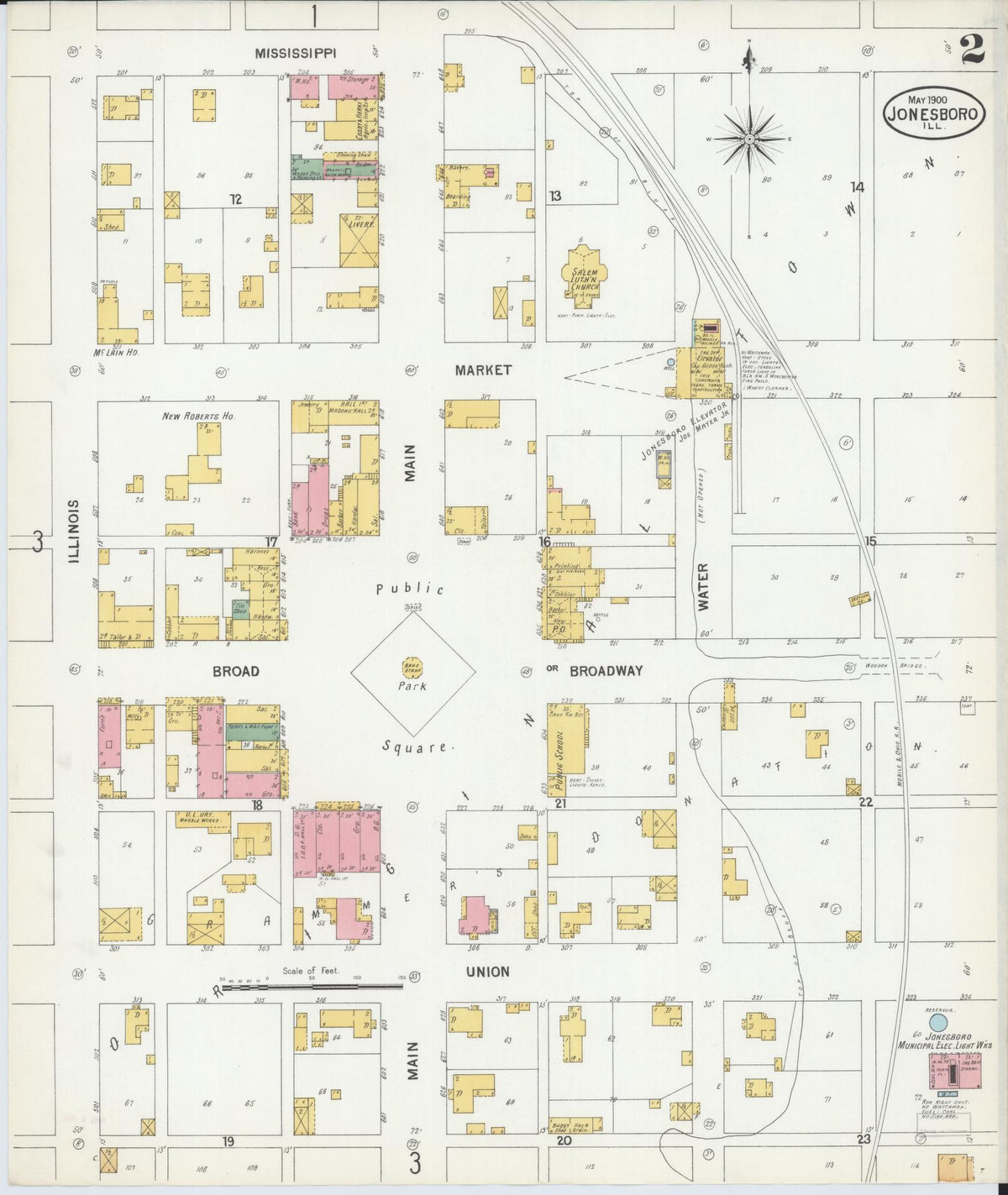 Sanborn Fire Insurance Map from Jonesboro, Union County, Illinois (1900), Sheet #0002 - Complete Map Set gallery image, historic Sanborn map, vintage wall art, Illinois Illinois