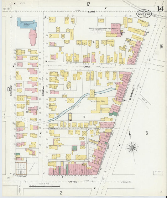 Sanborn Fire Insurance Map from Geneva, Ontario County, New York (1903), Sheet #0014 - Historic Sanborn Fire Insurance Map Print, vintage old map wall art, antique decor, genealogy gift, New York New York map
