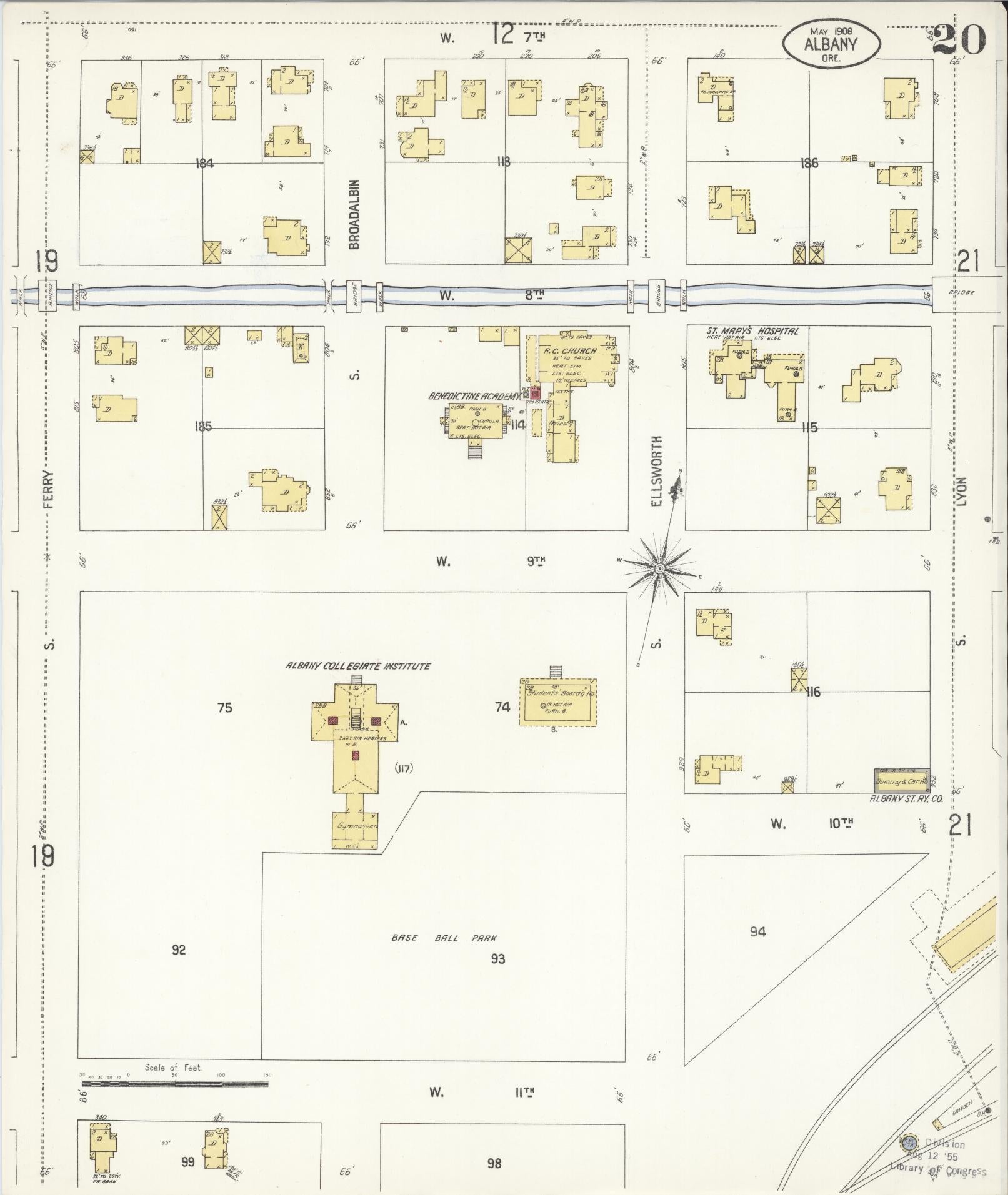 Sanborn Fire Insurance Map from Albany, Linn County, Oregon (1908), Sheet #0020 - Historic Sanborn Fire Insurance Map Print, vintage old map wall art, antique decor, genealogy gift, Oregon Oregon map