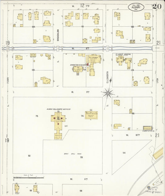 Sanborn Fire Insurance Map from Albany, Linn County, Oregon (1908), Sheet #0020 - Historic Sanborn Fire Insurance Map Print, vintage old map wall art, antique decor, genealogy gift, Oregon Oregon map