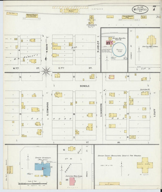Sanborn Fire Insurance Map from Mitchell, Davison County, South Dakota (1898), Sheet #0007 - Historic Sanborn Fire Insurance Map Print, vintage old map wall art, antique decor, genealogy gift, South Dakota South Dakota map