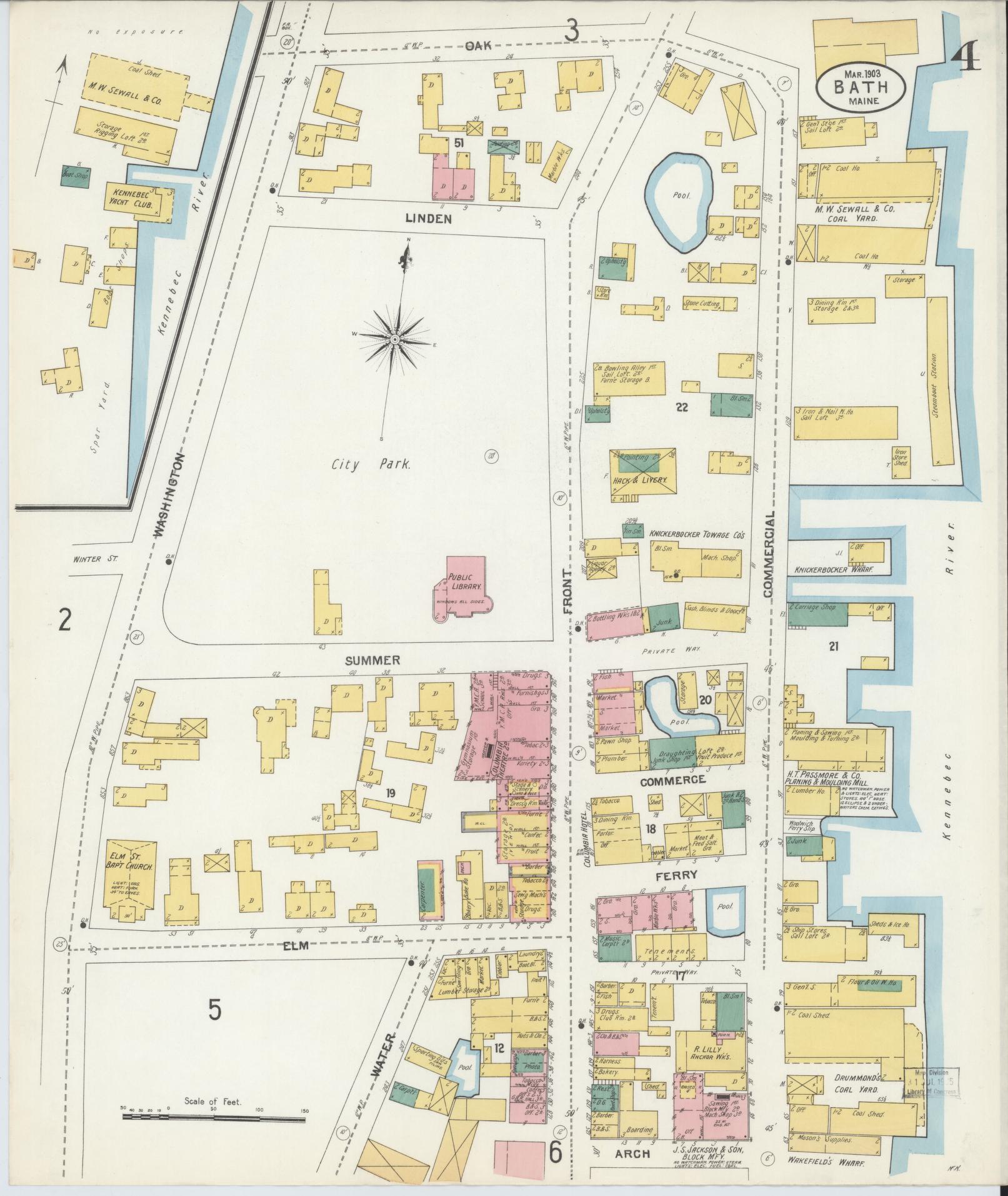 Sanborn Fire Insurance Map from Bath, Sagadahoc County, Maine (1903), Sheet #0004 - Complete Map Set gallery image, historic Sanborn map, vintage wall art, Maine Maine