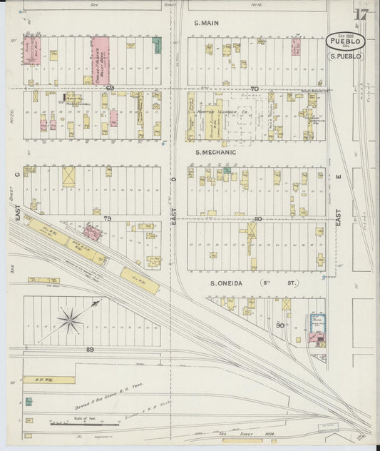 Sanborn Fire Insurance Map from Pueblo, Pueblo County, Colorado (1889), Sheet #0017 - Historic Sanborn Fire Insurance Map Print, vintage old map wall art, antique decor, genealogy gift, Colorado Colorado map