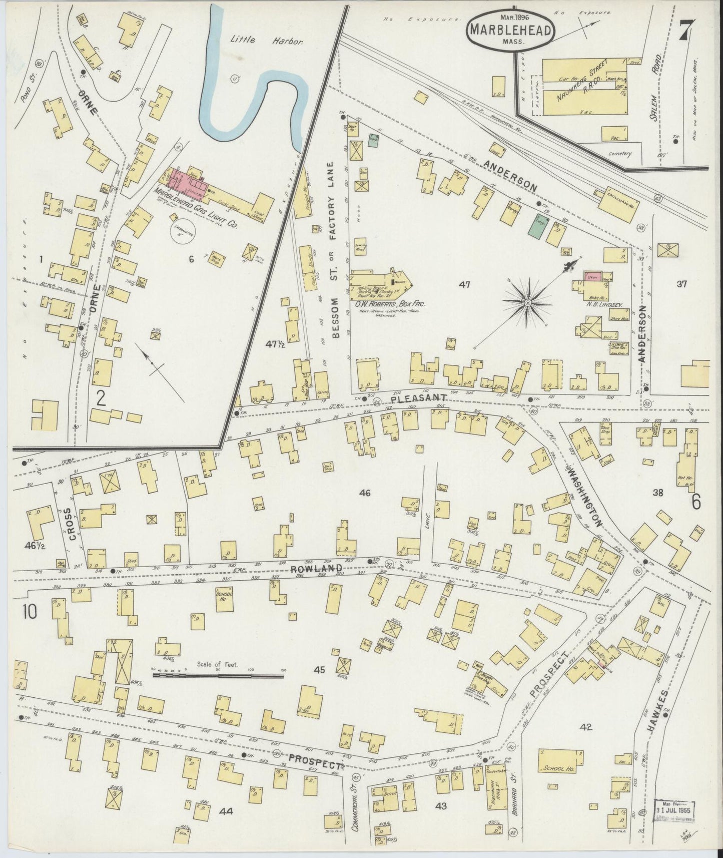 Sanborn Fire Insurance Map from Marblehead, Essex County, Massachusetts (1896), Sheet #0007 - Historic Sanborn Fire Insurance Map Print, vintage old map wall art, antique decor, genealogy gift, Massachusetts Massachusetts map