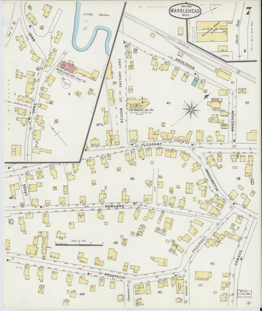 Sanborn Fire Insurance Map from Marblehead, Essex County, Massachusetts (1896), Sheet #0007 - Historic Sanborn Fire Insurance Map Print, vintage old map wall art, antique decor, genealogy gift, Massachusetts Massachusetts map