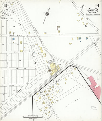 Sanborn Fire Insurance Map from Glassboro, Gloucester County, New Jersey (1923), Sheet #0014 - Historic Sanborn Fire Insurance Map Print, vintage old map wall art, antique decor, genealogy gift, New Jersey New Jersey map
