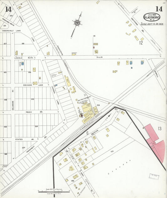 Sanborn Fire Insurance Map from Glassboro, Gloucester County, New Jersey (1923), Sheet #0014 - Historic Sanborn Fire Insurance Map Print, vintage old map wall art, antique decor, genealogy gift, New Jersey New Jersey map