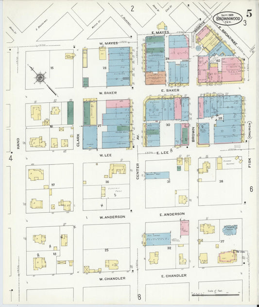Sanborn Fire Insurance Map from Brownwood, Brown County, Texas (1909), Sheet #0005 - Historic Sanborn Fire Insurance Map Print, vintage old map wall art, antique decor, genealogy gift, Texas Texas map