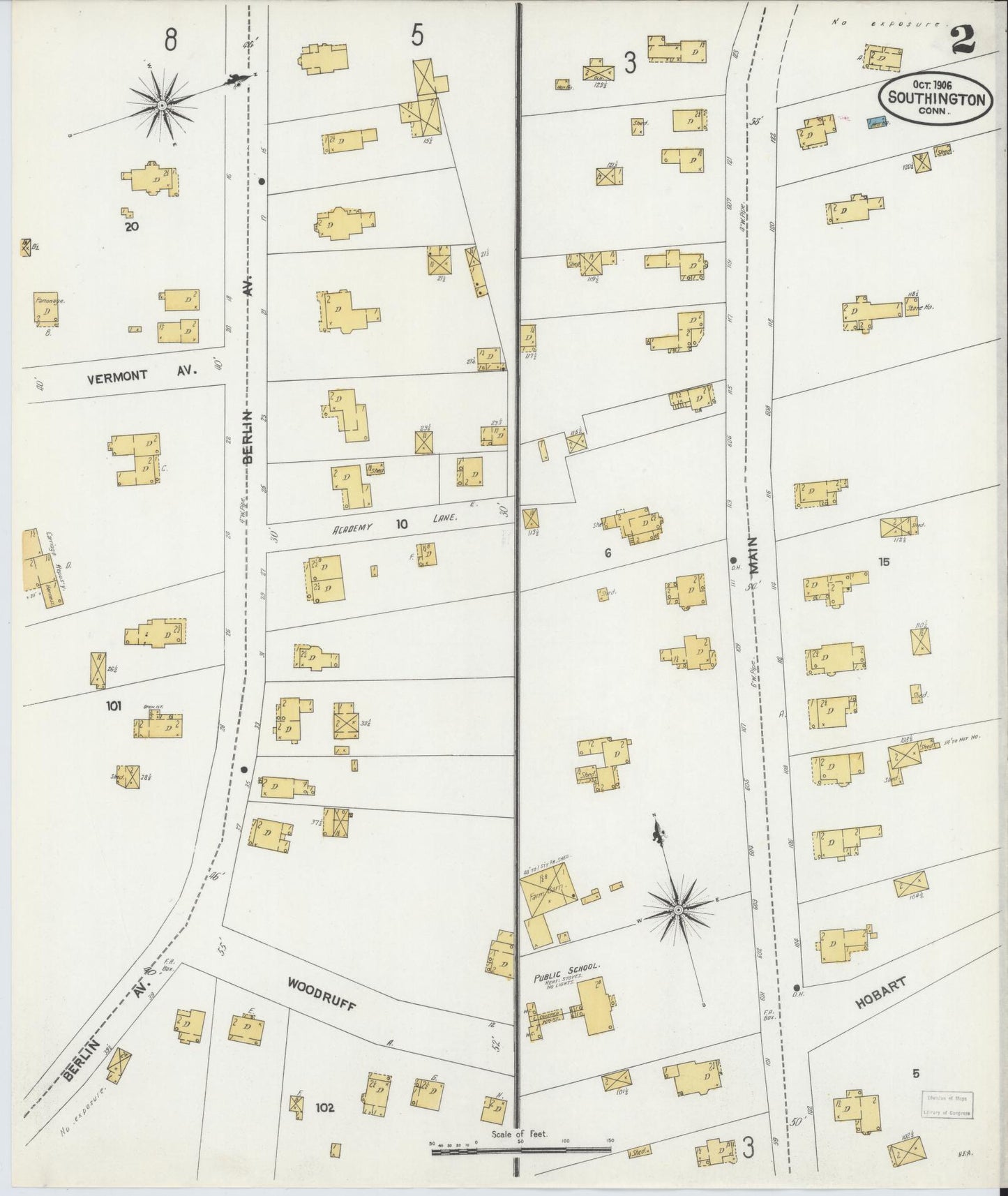 Sanborn Fire Insurance Map from Southington, Hartford County, Connecticut (1906), Sheet #0002 - Complete Map Set gallery image, historic Sanborn map, vintage wall art, Connecticut Connecticut