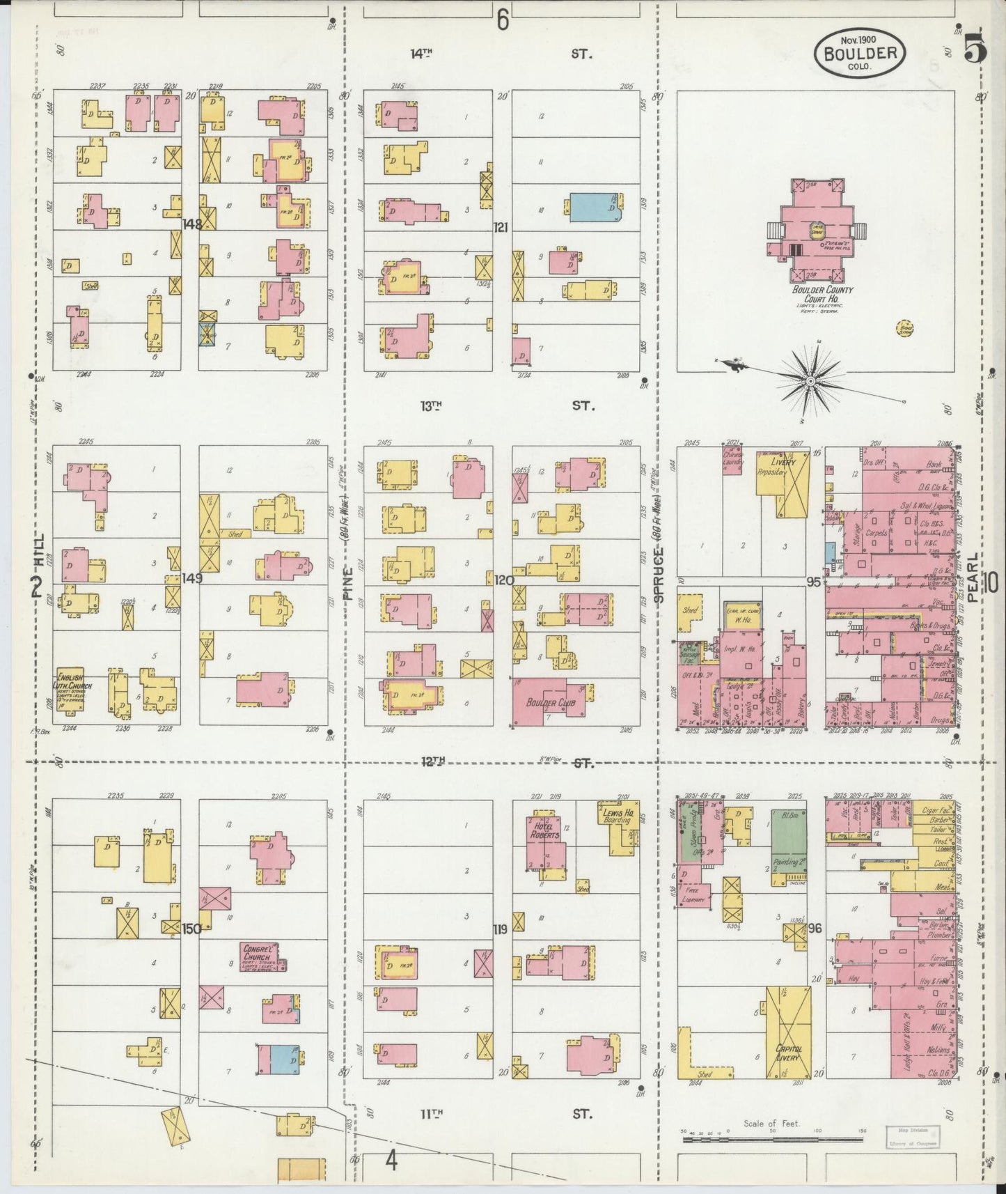 Sanborn Fire Insurance Map from Boulder, Boulder County, Colorado (1900), Sheet #0005 - Complete Map Set gallery image, historic Sanborn map, vintage wall art, Colorado Colorado