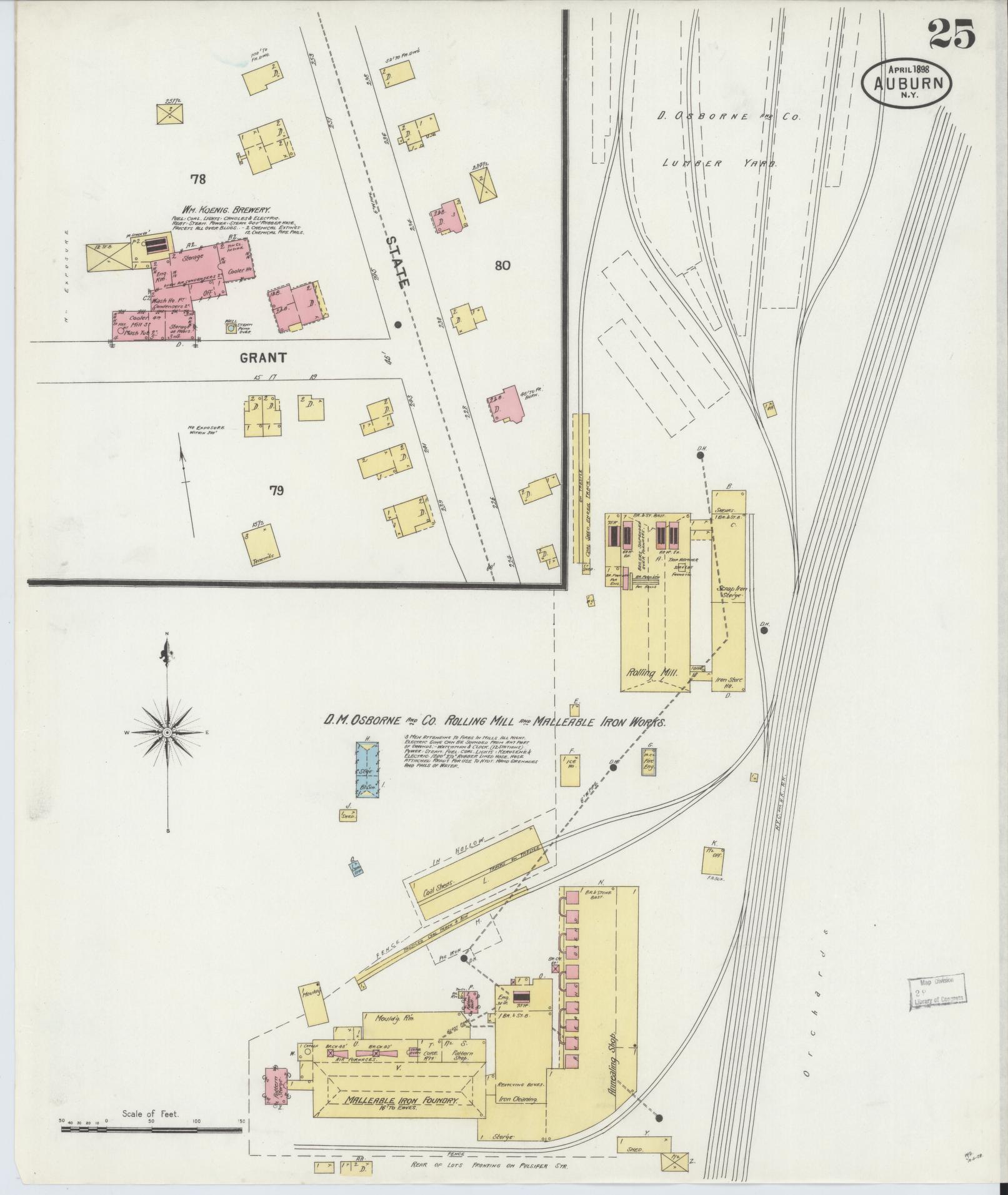 Sanborn Fire Insurance Map from Auburn, Cayuga County, New York (1898), Sheet #0025 - Historic Sanborn Fire Insurance Map Print, vintage old map wall art, antique decor, genealogy gift, New York New York map