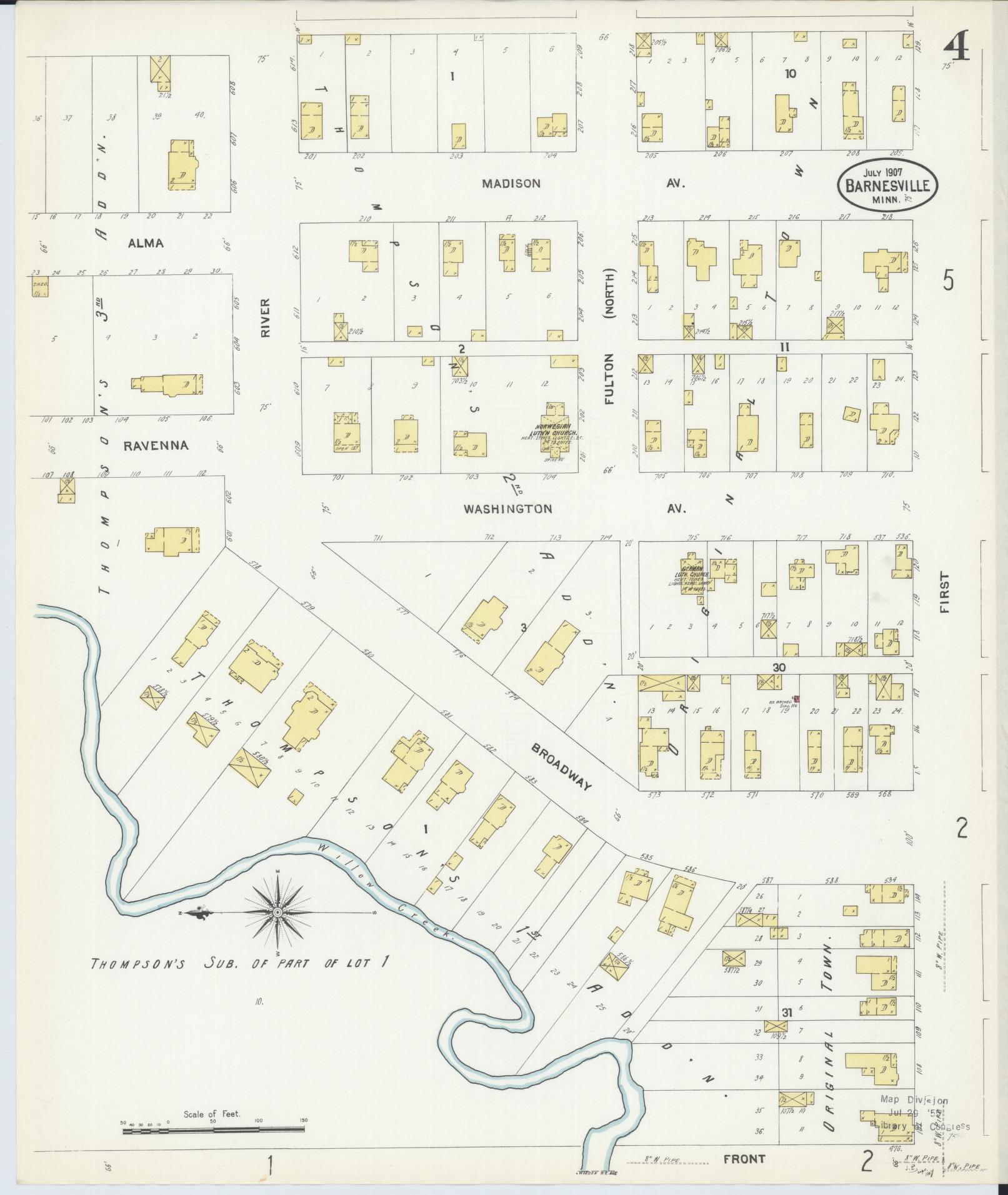 Sanborn Fire Insurance Map from Barnesville, Clay County, Minnesota (1907), Sheet #0004 - Complete Map Set gallery image, historic Sanborn map, vintage wall art, Minnesota Minnesota