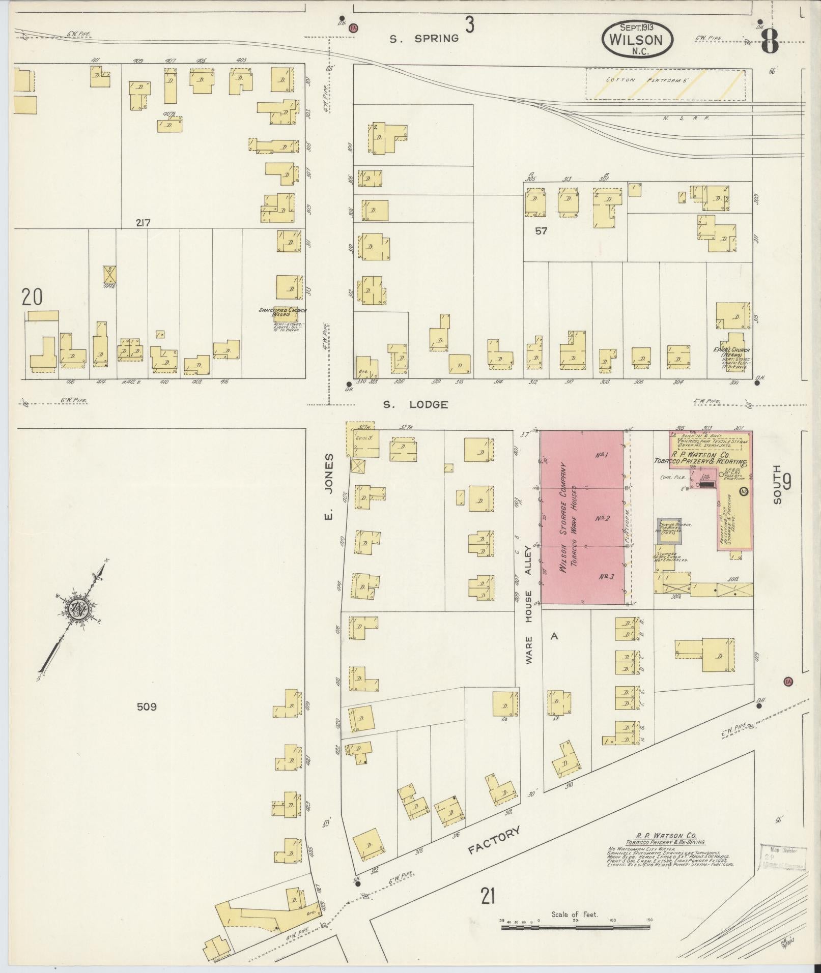 Sanborn Fire Insurance Map from Wilson, Wilson County, North Carolina (1913), Sheet #0008 - Complete Map Set gallery image, historic Sanborn map, vintage wall art, North Carolina North Carolina