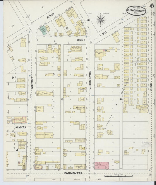 Sanborn Fire Insurance Map from Menominee, Menominee County, Michigan (1890), Sheet #0006 - Historic Sanborn Fire Insurance Map Print, vintage old map wall art, antique decor, genealogy gift, Michigan Michigan map
