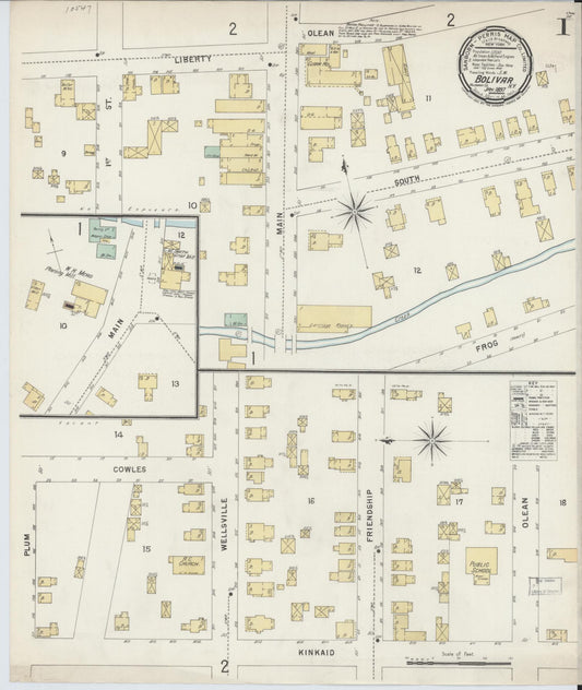 Sanborn Fire Insurance Map from Bolivar, Allegany County, New York (1897), Sheet #0001 - Historic Sanborn Fire Insurance Map Print, vintage old map wall art, antique decor, genealogy gift, New York New York map