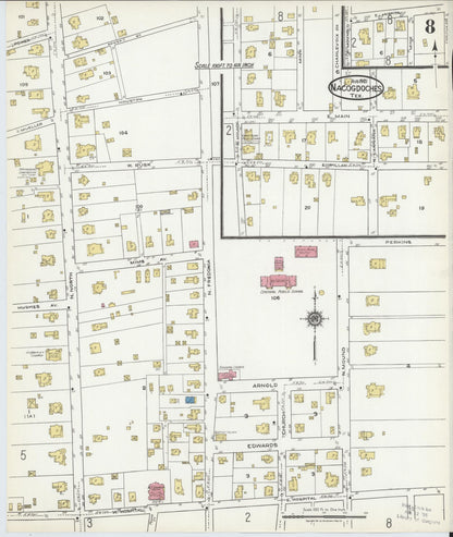 Sanborn Fire Insurance Map from Nacogdoches, Nacogdoches County, Texas (1921), Sheet #0008 - Complete Map Set gallery image, historic Sanborn map, vintage wall art, Texas Texas