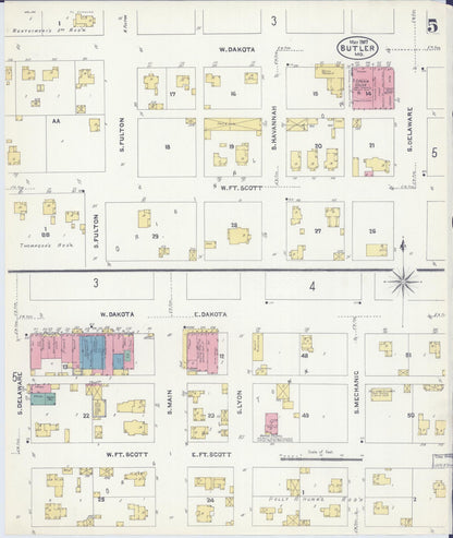 Sanborn Fire Insurance Map from Butler, Bates County, Missouri (1907), Sheet #0005 - Complete Map Set gallery image, historic Sanborn map, vintage wall art, Missouri Missouri