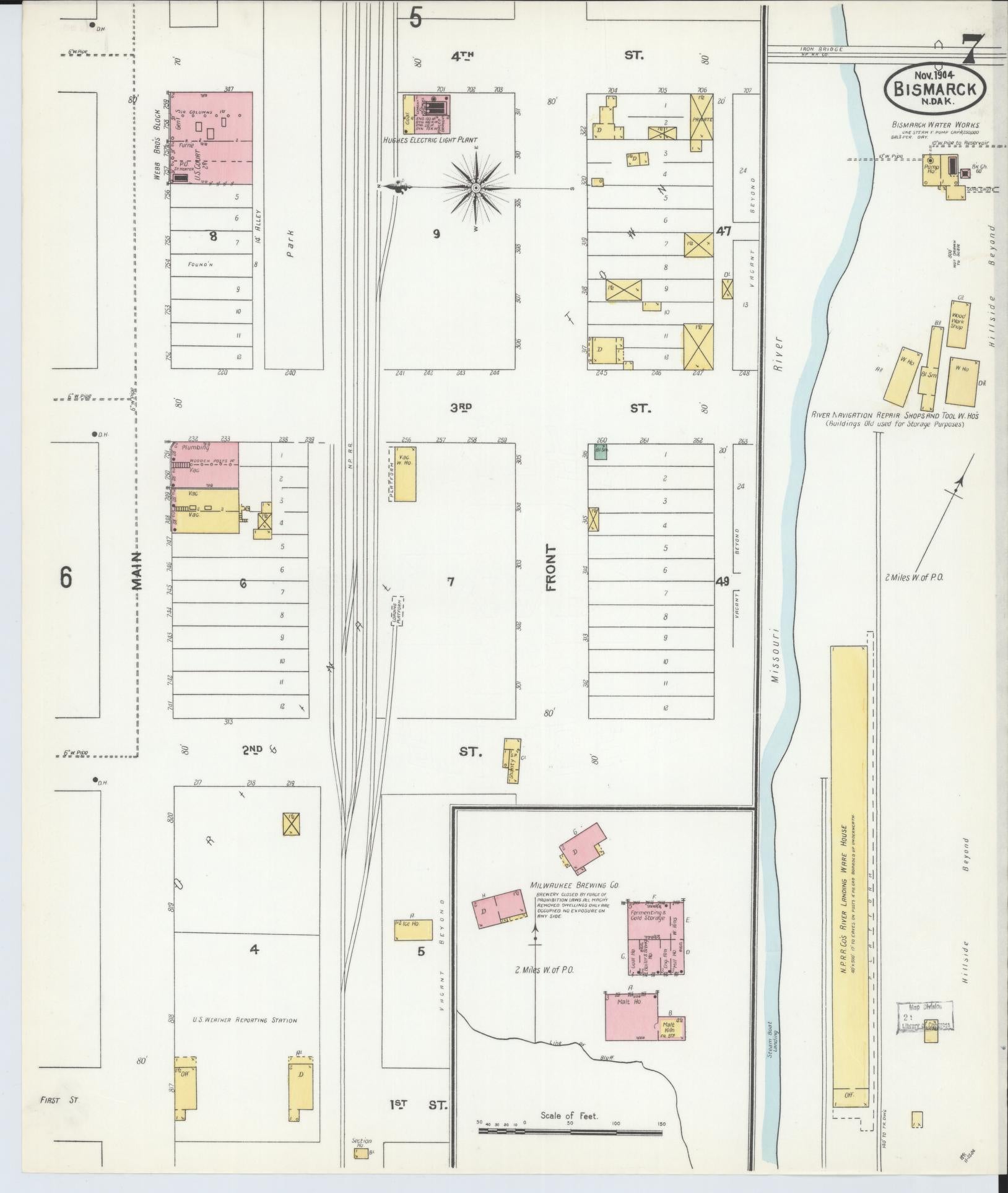 Sanborn Fire Insurance Map from Bismarck, Burleigh County, North Dakota (1904), Sheet #0007 - Complete Map Set gallery image, historic Sanborn map, vintage wall art, North Dakota North Dakota