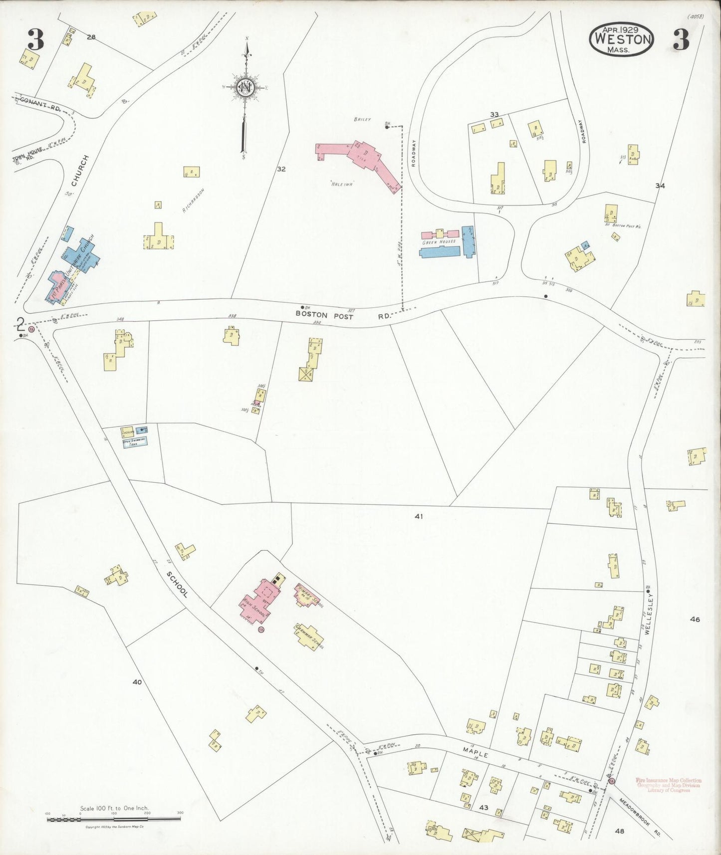 Sanborn Fire Insurance Map from Weston, Middlesex County, Massachusetts (1929), Sheet #0003 - Complete Map Set gallery image, historic Sanborn map, vintage wall art, Massachusetts Massachusetts