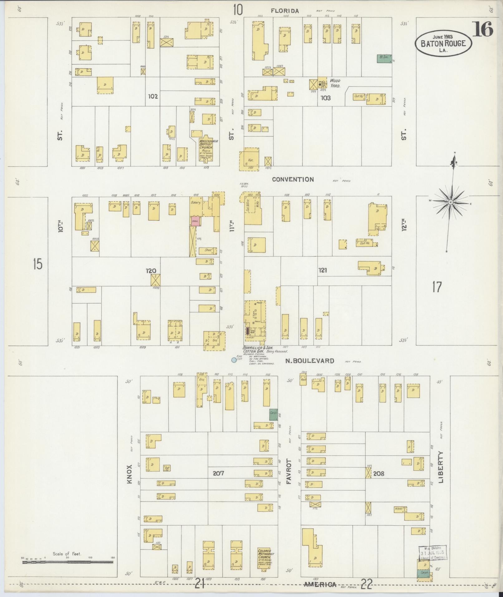 Sanborn Fire Insurance Map from Baton Rouge, East Baton Rouge Parish, Louisiana (1903), Sheet #0016 - Complete Map Set gallery image, historic Sanborn map, vintage wall art, Louisiana Louisiana