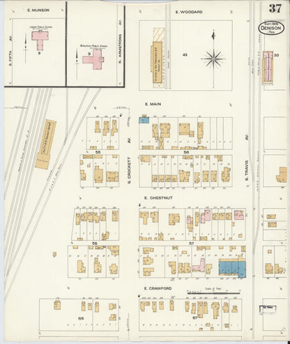Sanborn Fire Insurance Map from Denison, Grayson County, Texas (1908), Sheet #0037 - Complete Map Set gallery image, historic Sanborn map, vintage wall art, Texas Texas
