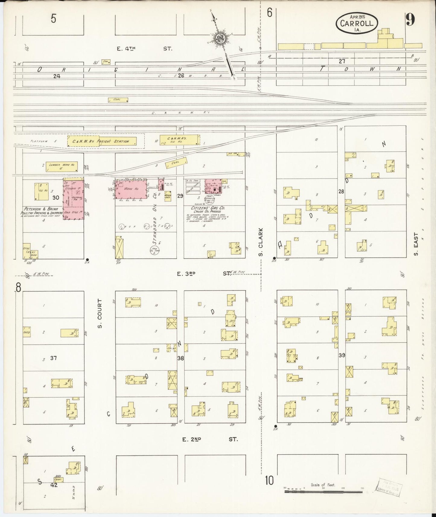 Sanborn Fire Insurance Map from Carroll, Carroll County, Iowa (1915), Sheet #0009 - Historic Sanborn Fire Insurance Map Print, vintage old map wall art