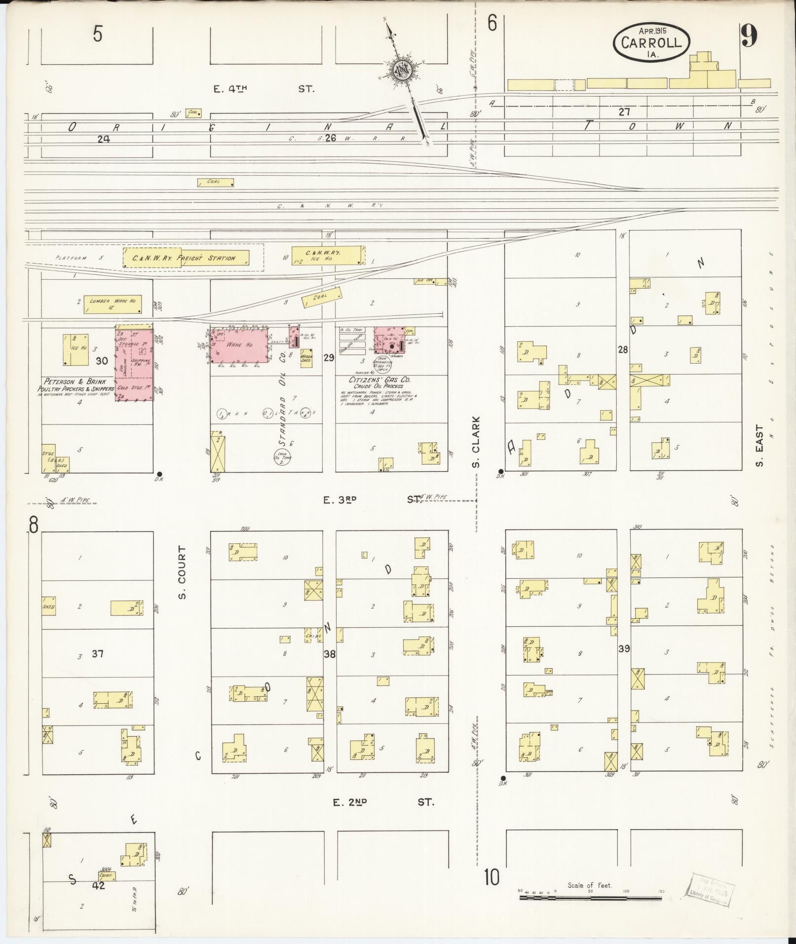 Sanborn Fire Insurance Map from Carroll, Carroll County, Iowa (1915), Sheet #0009 - Historic Sanborn Fire Insurance Map Print, vintage old map wall art