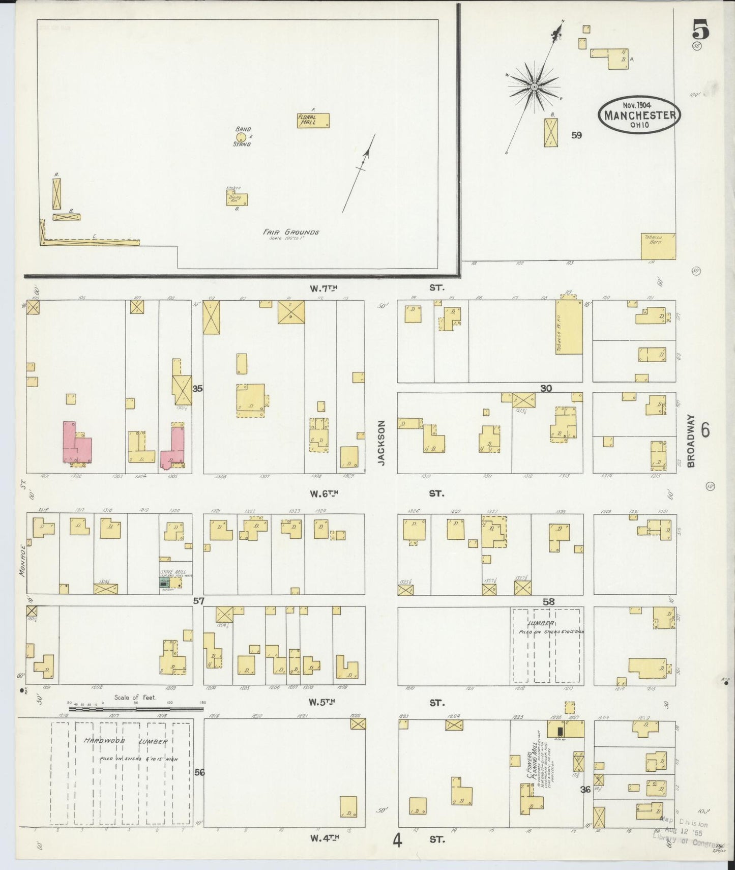 Sanborn Fire Insurance Map from Manchester, Adams County, Ohio (1904), Sheet #0005 - Historic Sanborn Fire Insurance Map Print, vintage old map wall art, antique decor, genealogy gift, Ohio Ohio map