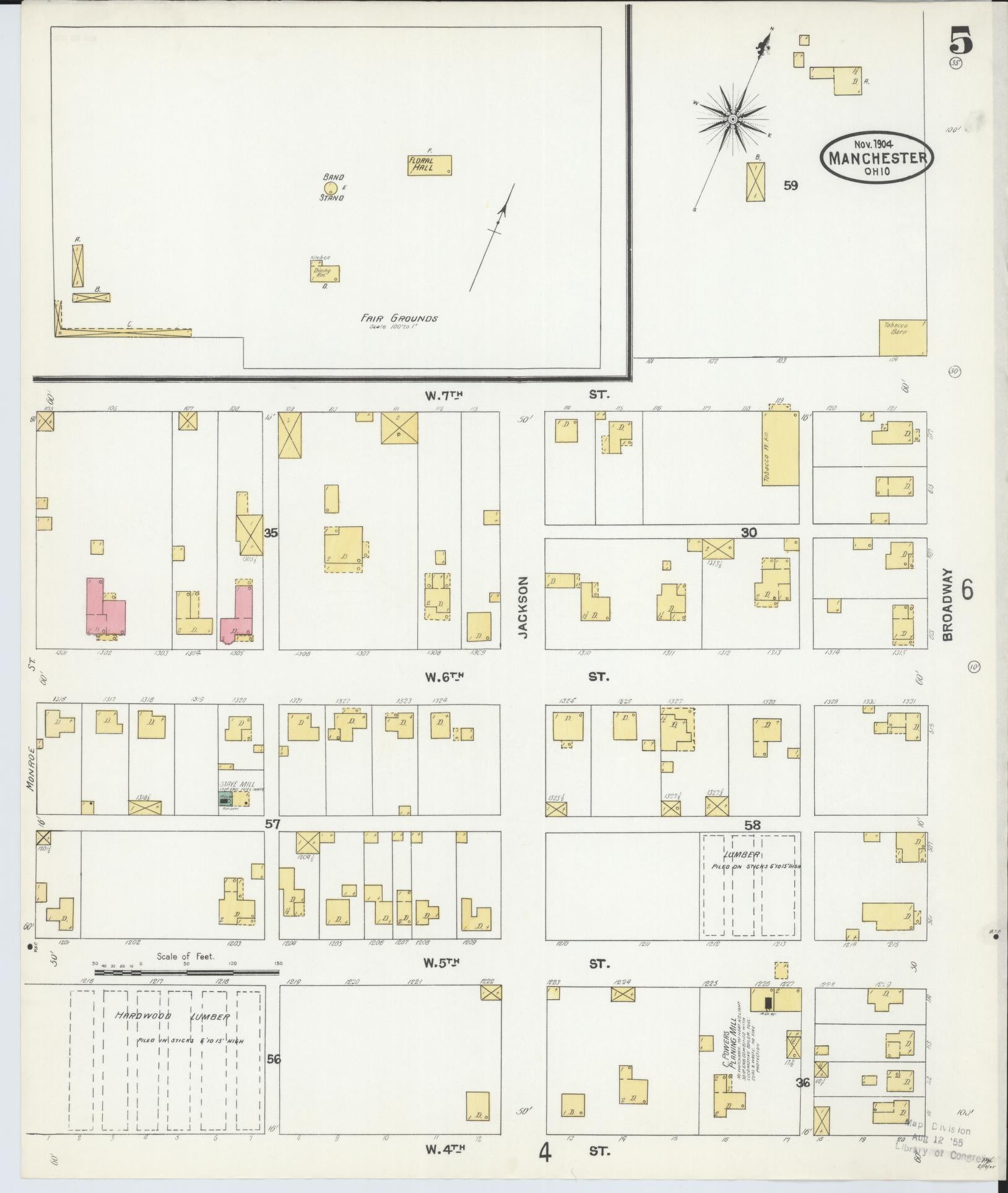 Sanborn Fire Insurance Map from Manchester, Adams County, Ohio (1904), Sheet #0005 - Historic Sanborn Fire Insurance Map Print, vintage old map wall art, antique decor, genealogy gift, Ohio Ohio map