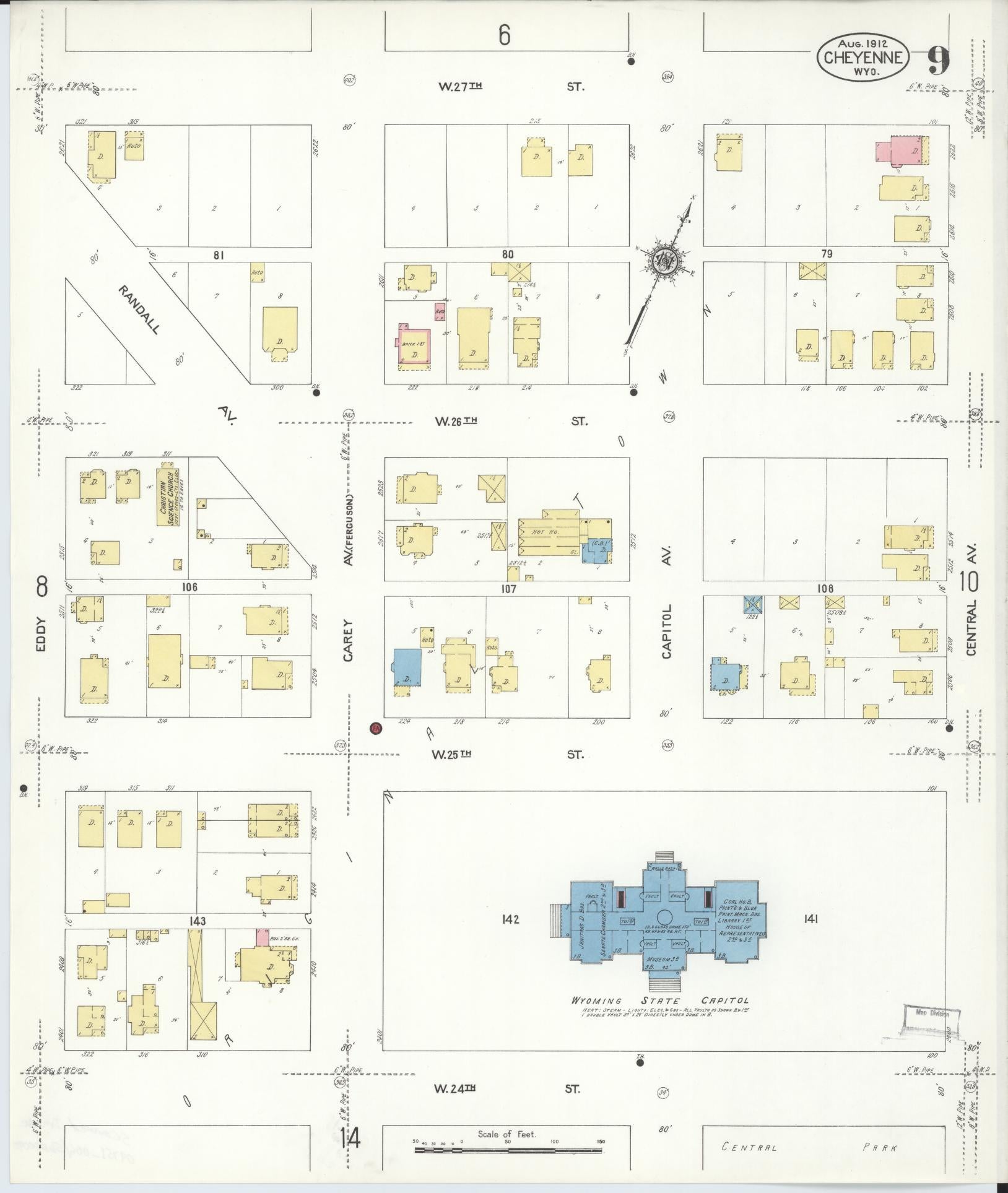 Sanborn Fire Insurance Map from Cheyenne, Laramie County, Wyoming (1912), Sheet #0009 - Complete Map Set gallery image, historic Sanborn map, vintage wall art, Wyoming Wyoming