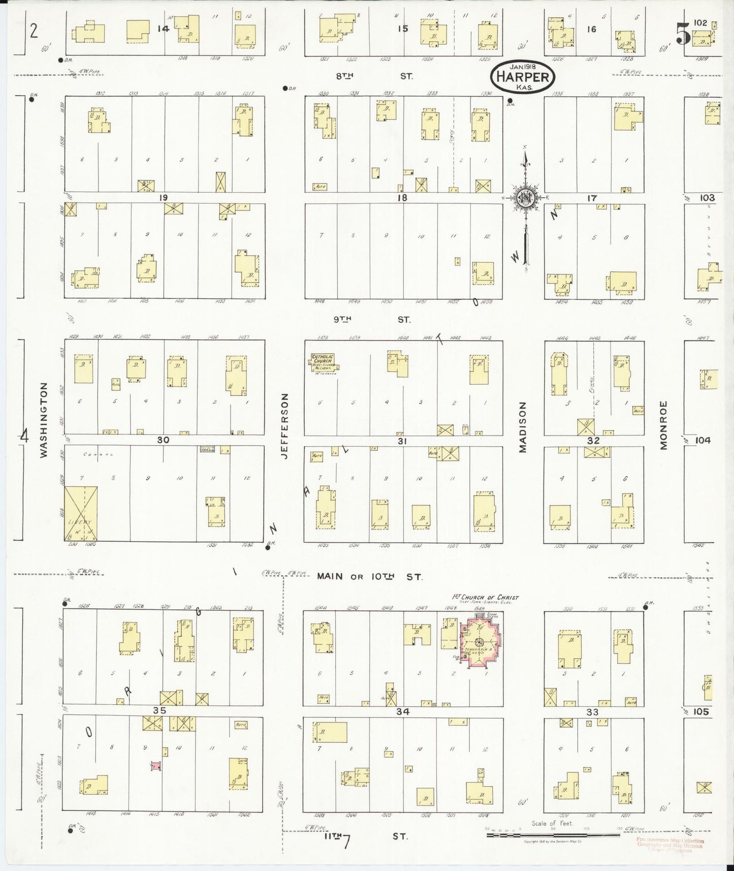 Sanborn Fire Insurance Map from Harper, Harper County, Kansas (1918), Sheet #0005 - Complete Map Set gallery image, historic Sanborn map, vintage wall art, Kansas Kansas