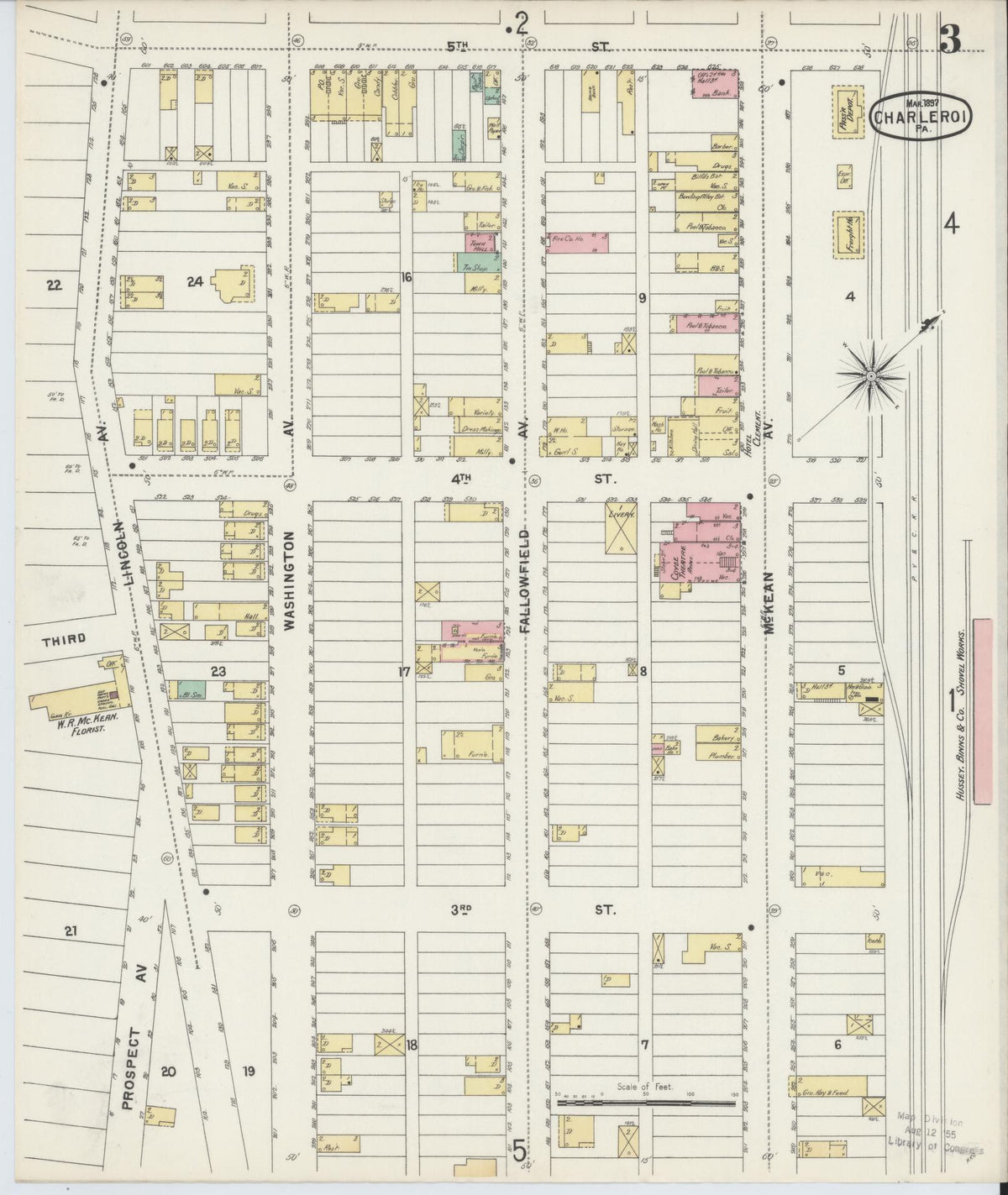 Sanborn Fire Insurance Map from Charleroi, Washington County, Pennsylvania (1897), Sheet #0003 - Complete Map Set gallery image, historic Sanborn map, vintage wall art, Pennsylvania Pennsylvania