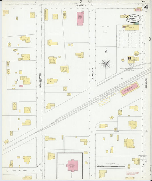 Sanborn Fire Insurance Map from Starkville, Oktibbeha County, Mississippi (1905), Sheet #0004 - Historic Sanborn Fire Insurance Map Print, vintage old map wall art, antique decor, genealogy gift, Mississippi Mississippi map