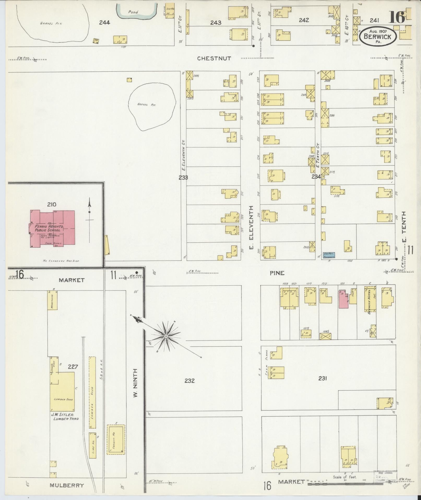 Sanborn Fire Insurance Map from Berwick, Columbia County, Pennsylvania (1907), Sheet #0016 - Historic Sanborn Fire Insurance Map Print, vintage old map wall art, antique decor, genealogy gift, Pennsylvania Pennsylvania map