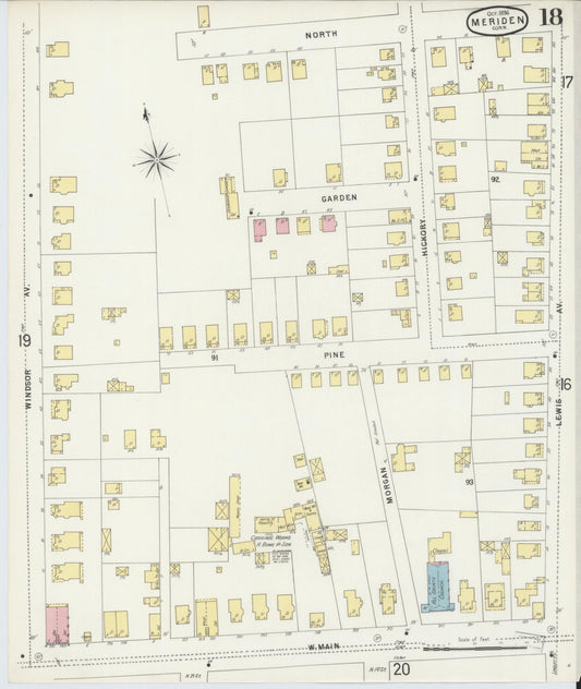Sanborn Fire Insurance Map from Meriden, New Haven County, Connecticut (1896), Sheet #0018 - Historic Sanborn Fire Insurance Map Print, vintage old map wall art, antique decor, genealogy gift, Connecticut Connecticut map