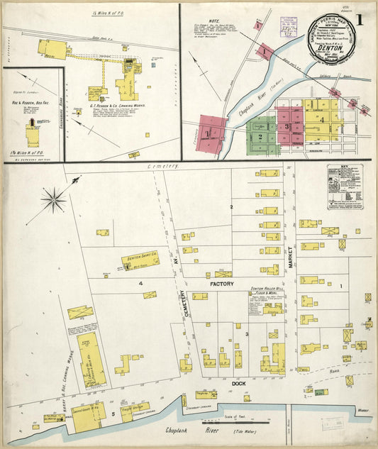 Sanborn Fire Insurance Map from Denton, Caroline County, Maryland (1901), Sheet #0001 - Historic Sanborn Fire Insurance Map Print, vintage old map wall art, antique decor, genealogy gift, Maryland Maryland map