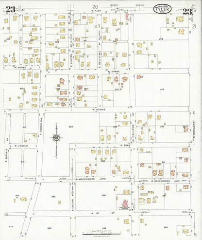 Sanborn Fire Insurance Map from Tyler, Smith County, Texas (1928), Sheet #0023 - Historic Sanborn Fire Insurance Map Print, vintage old map wall art, antique decor, genealogy gift, Texas Texas map