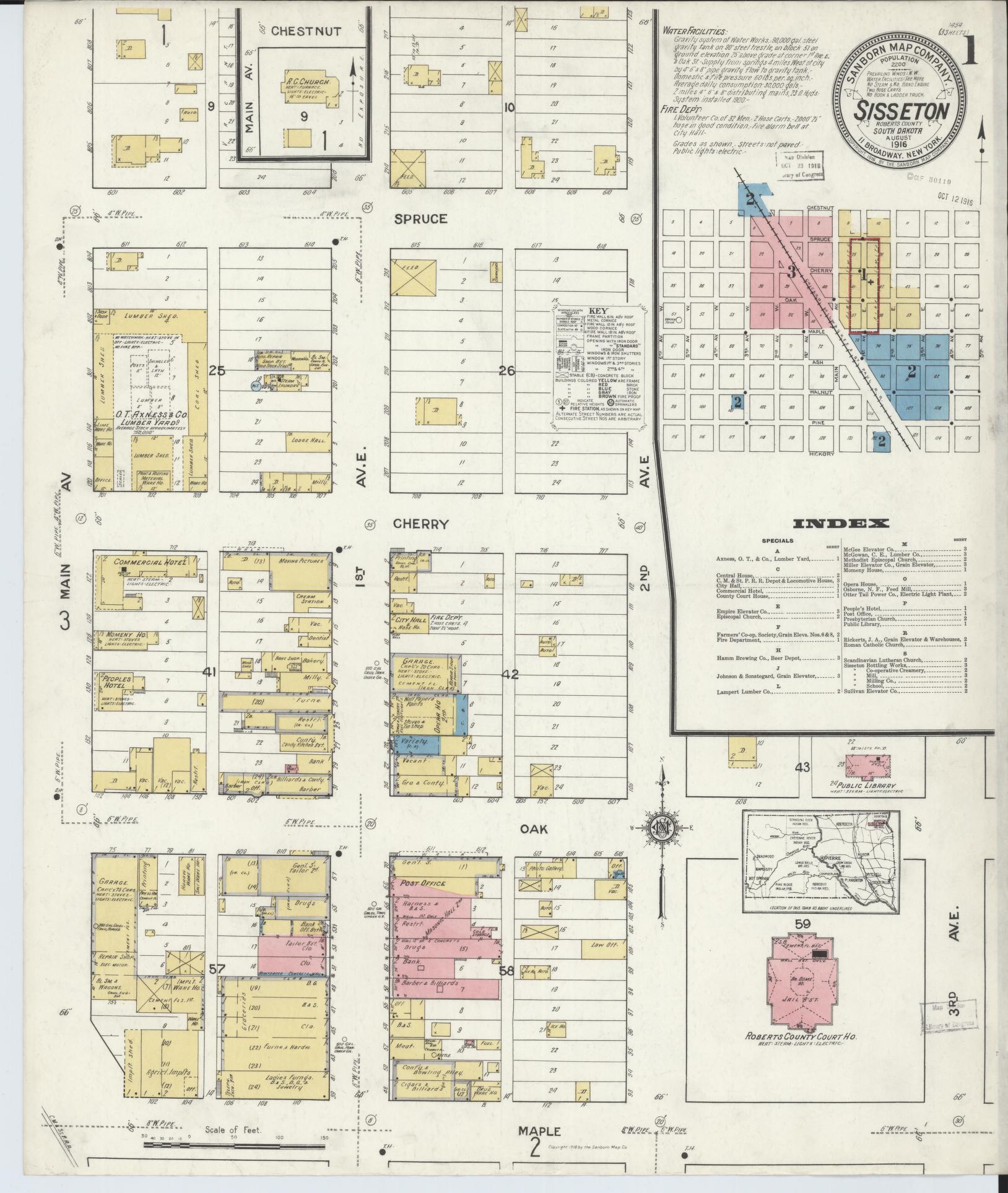 Sanborn Fire Insurance Map from Sisseton, Roberts County, South Dakota (1916), Sheet #0001 - Complete Map Set gallery image, historic Sanborn map, vintage wall art, South Dakota South Dakota