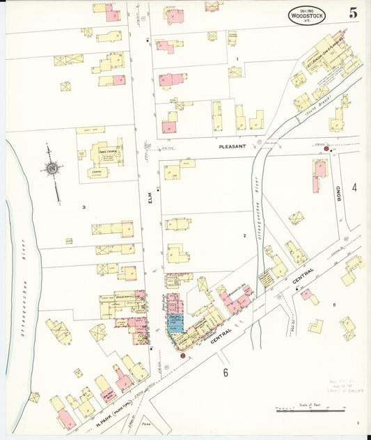 Sanborn Fire Insurance Map from Woodstock, Windsor County, Vermont (1910), Sheet #0005 - Historic Sanborn Fire Insurance Map Print, vintage old map wall art, antique decor, genealogy gift, Vermont Vermont map
