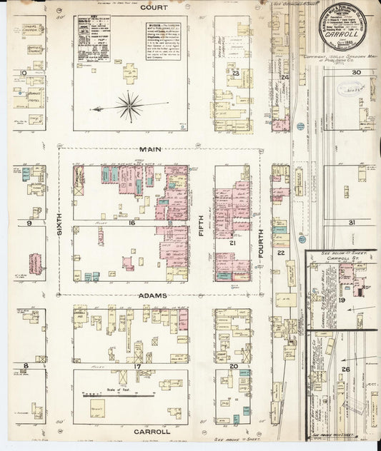 Sanborn Fire Insurance Map from Carroll, Carroll County, Iowa (1883), Sheet #0001 - Historic Sanborn Fire Insurance Map Print, vintage old map wall art