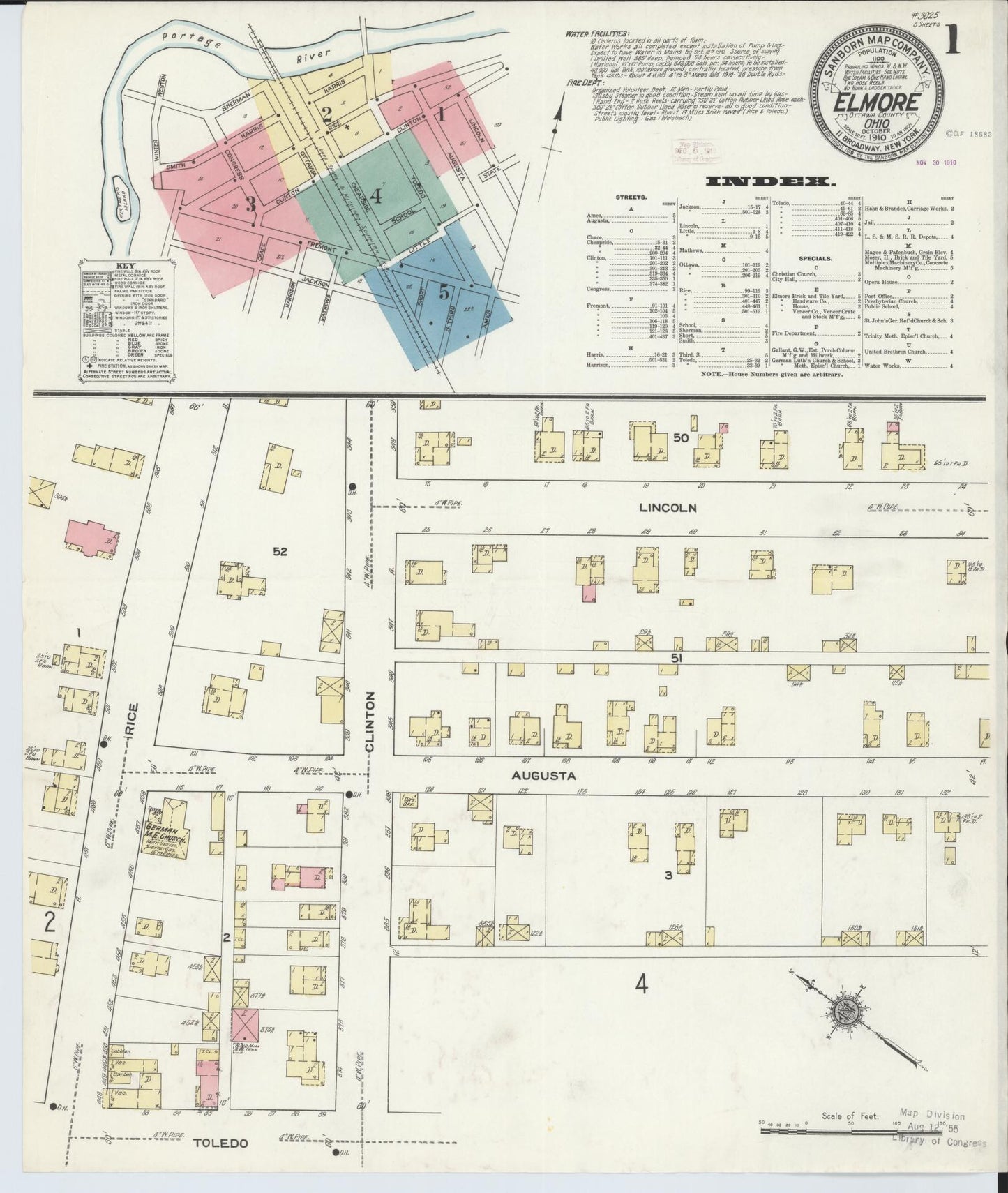 Sanborn Fire Insurance Map from Elmore, Ottawa County, Ohio (1910), Sheet #0001 - Historic Sanborn Fire Insurance Map Print, vintage old map wall art, antique decor, genealogy gift, Ohio Ohio map